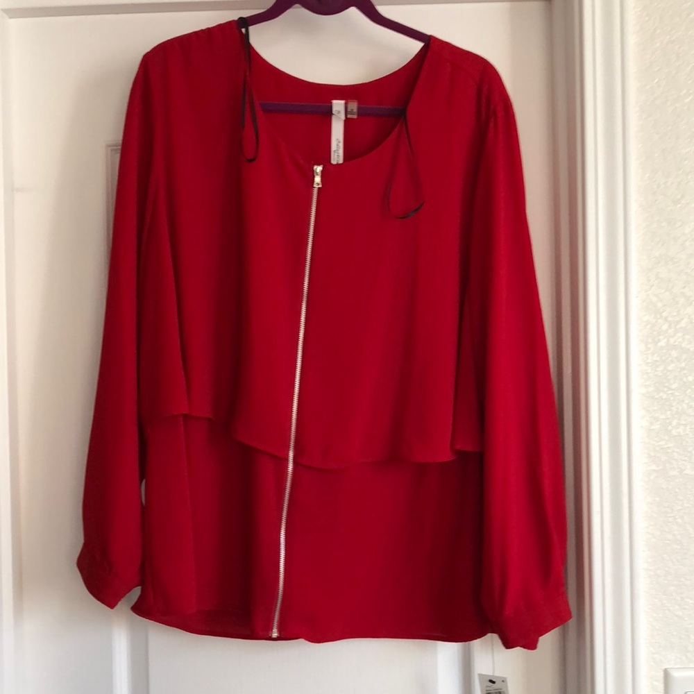 NY Collection Red Zip-up Blouse